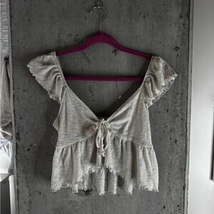 American Eagle Outfitters White Ruffle Tie-Front Blouse